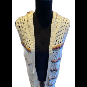 Blu Pepper Cardigan Sweater Vest Size Large Cream W/ Stripes Hood Sleeveless